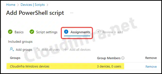 Assign powershell script to windows devices using Intune admin center