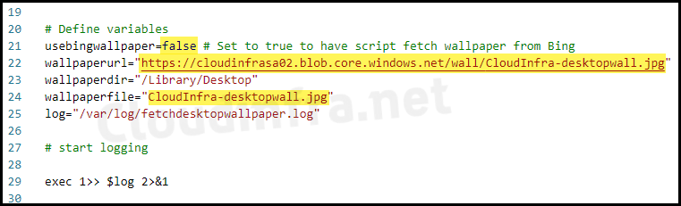 Update downloadWallpaper.sh script file to point it to Azure blob storage