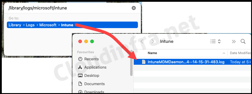 Search for Intune log files on macOS device