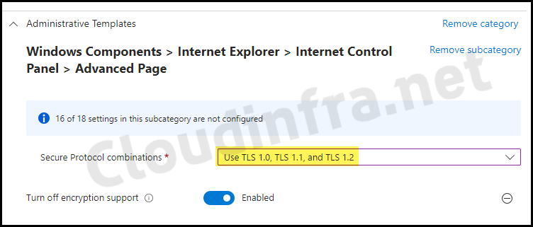 Enable TLS 1.0 and TLS 1.1 using Intune admin center