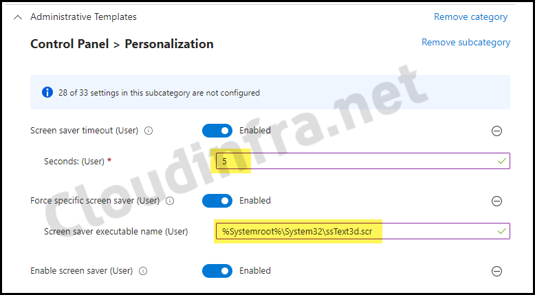 Configure Screen saver settings from Intune admin center