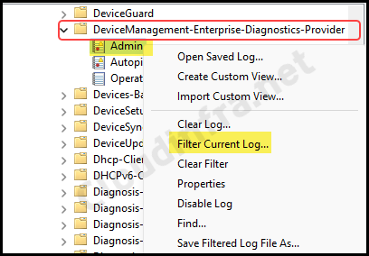 Filter Intune logs in Event viewer