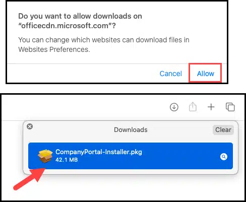 Download pop-up of Company Portal App on macOS