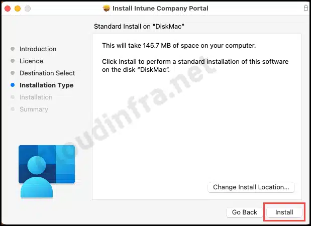 Click on Install to Install company portal app on macOS