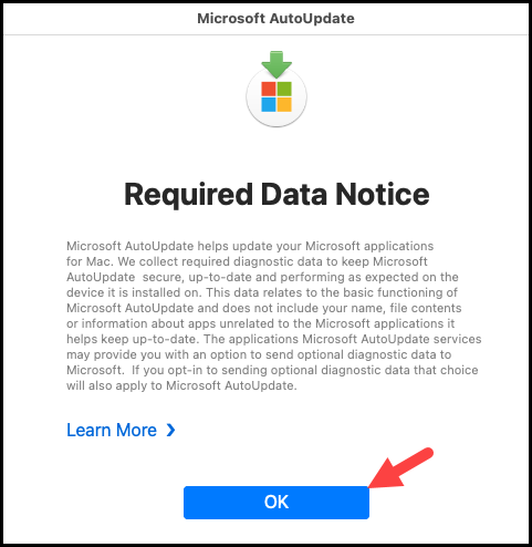 Microsoft AutoUpdate App Data Notice