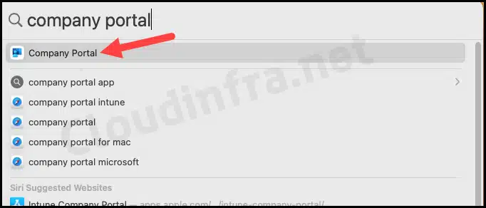 Search for Company Portal App using Spotlight Search