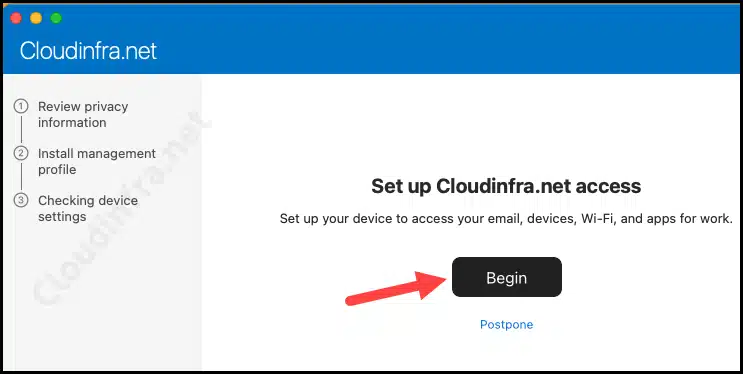 Register mac device with Intune click Begin