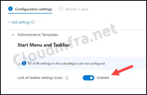 Enable Lock all taskbar settings (User) setting