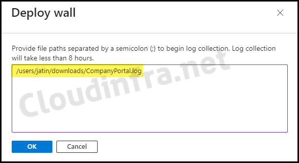 Collect logs file path to collect logs remotely for a macOS device via Intune admin center