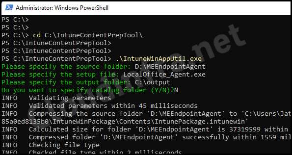 Execute IntuneWinAppUtil.exe file to create .intunewin package