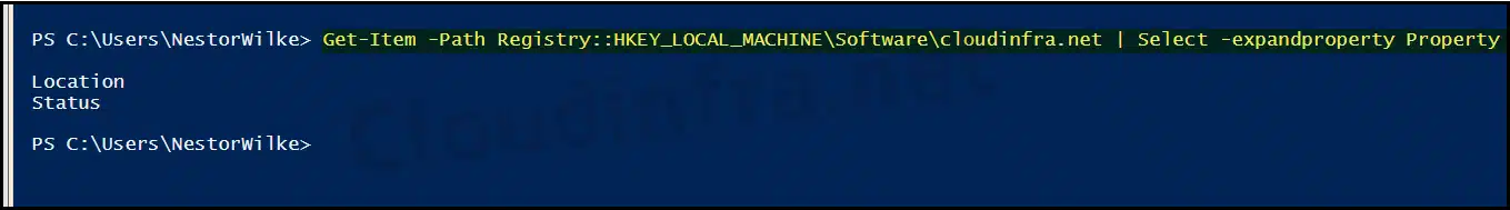 Get-Item -Path Registry::HKEY_LOCAL_MACHINE\Software\cloudinfra.net | Select -expandproperty Property