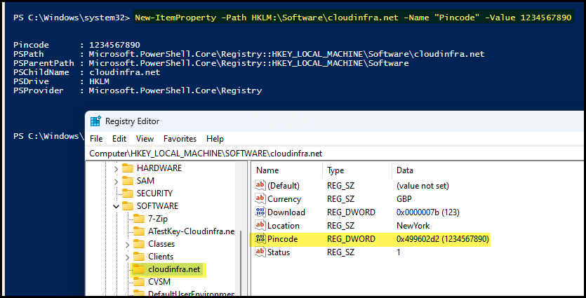 Create a new registry entry using New-Itemproperty