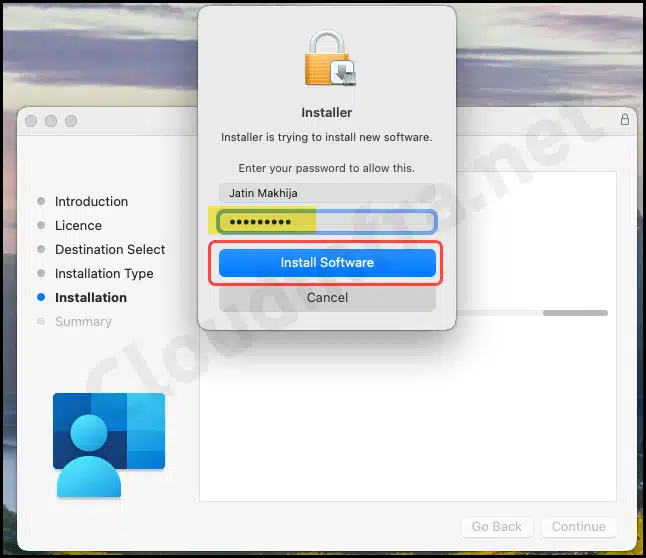 Provide admin credentials to Install Company portal app on macOS