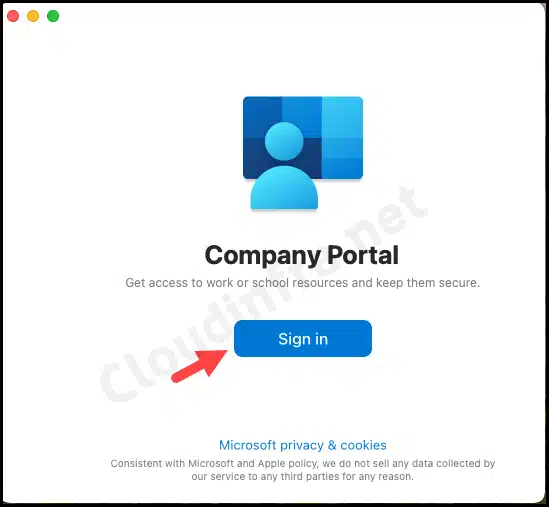 Sign in to Company portal app using Organization provided user ID and password