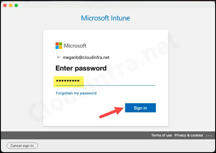 Enter your password to proceed on Sign in 