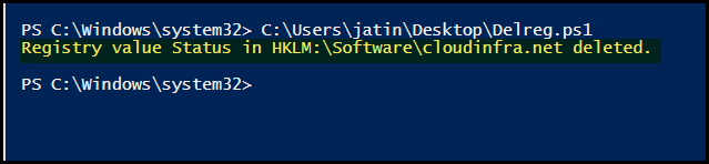 Delete a registry entry called Status under HKLM:\Software\cloudinfra.net reg key