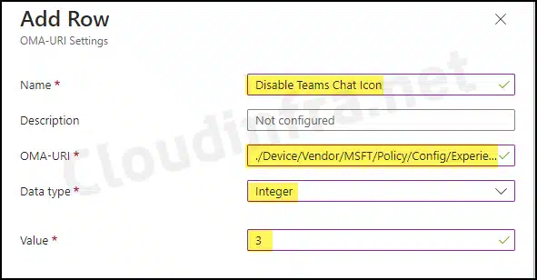 OMA-URI setting for disabling Teams chat Icon on Windows 11