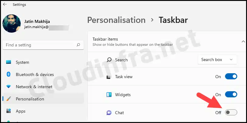 Manually hide Teams chat Icon from Windows 11 devices
