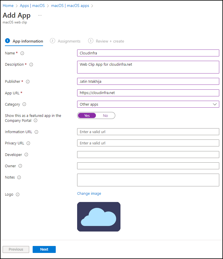 Deploy Web Clip App deployment for macOS devices on Intune admin center