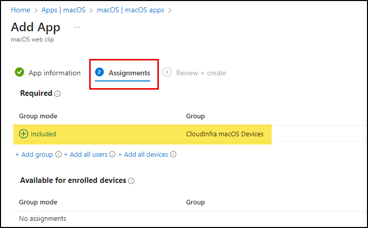 Deploy Web Clip App deployment for macOS devices on Intune admin center