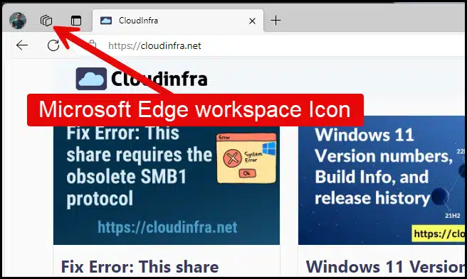 Locate Edge Workspace Icon in the browser
