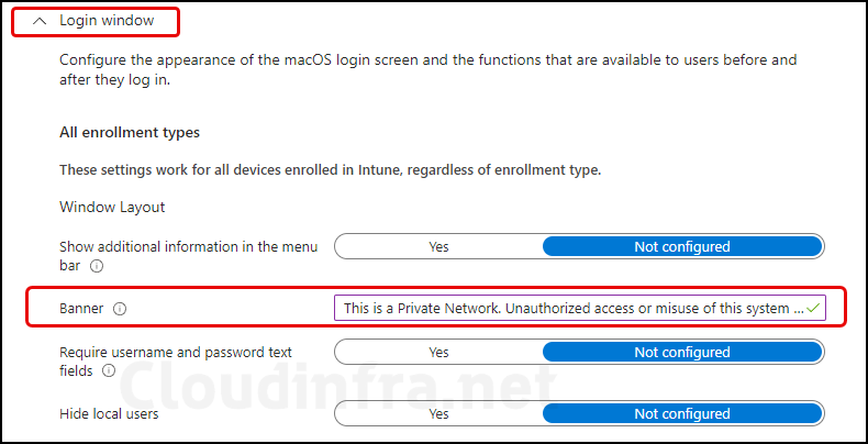 Display lock screen Message on macOS using Intune / Banner Setting