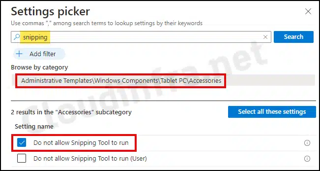 Disable Snipping tool Using Intune