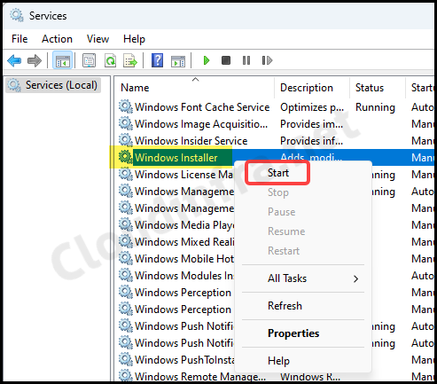 Start/Restart Windows Installer service