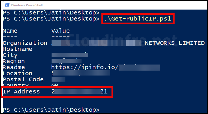 Powershell command to get Public IP Address