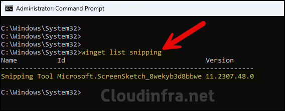 Find Snipping tool version using winget