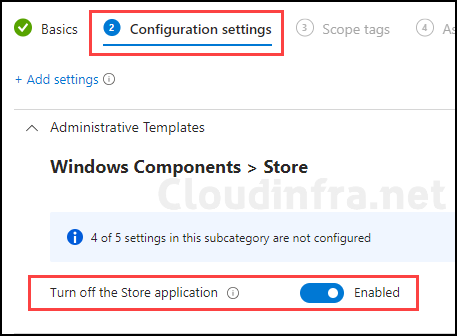 Disable or remove the policy setting "Turn off the Store application" from Intune