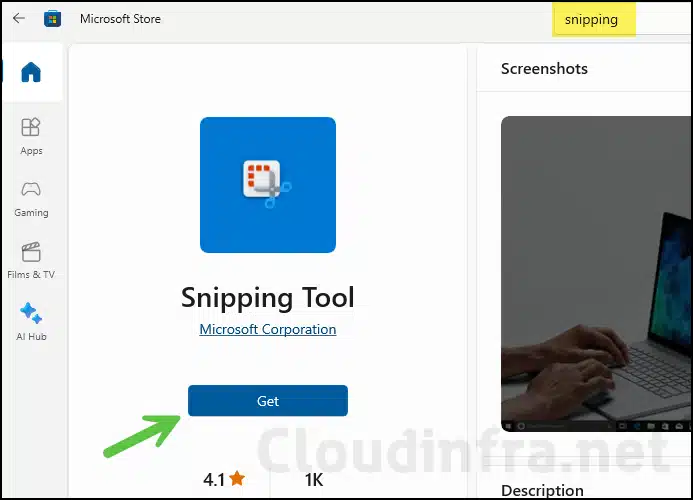 Use Microsoft Store to Install Snipping tool