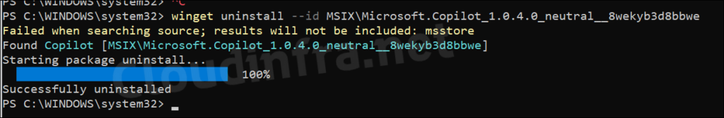 Uninstall Copilot App using Winget