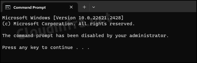 The command prompt has been disabled by your administrator