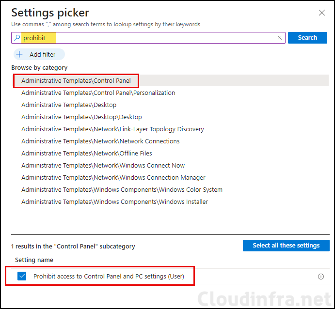 Prohibit access to Control Panel and PC settings (User)