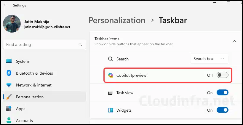 Hide Copilot Icon from Windows 11 taskbar manually
