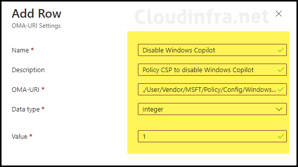 Disable Copilot in Windows 11 using OMA-URI Setting