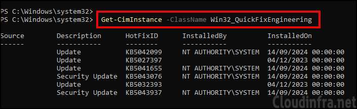 Get the list of Windows Update KB using Get-Ciminstance command