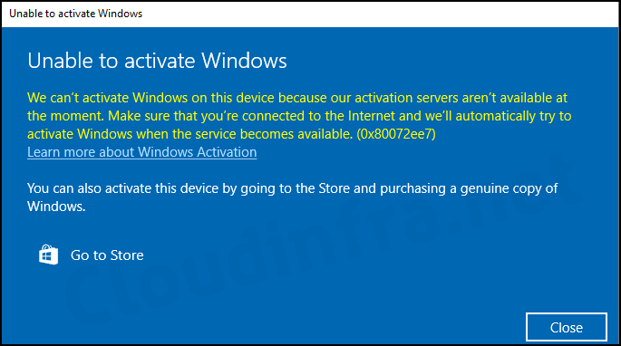 Windows Activation Error 0x80072ee7