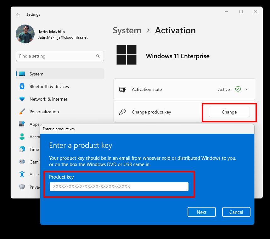 Update MAK key using Settings App