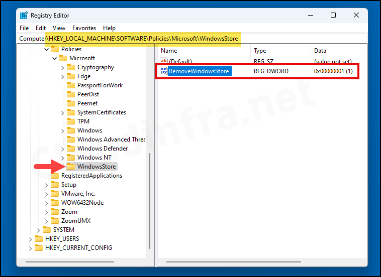 Disable Microsoft Store using Registry Editor