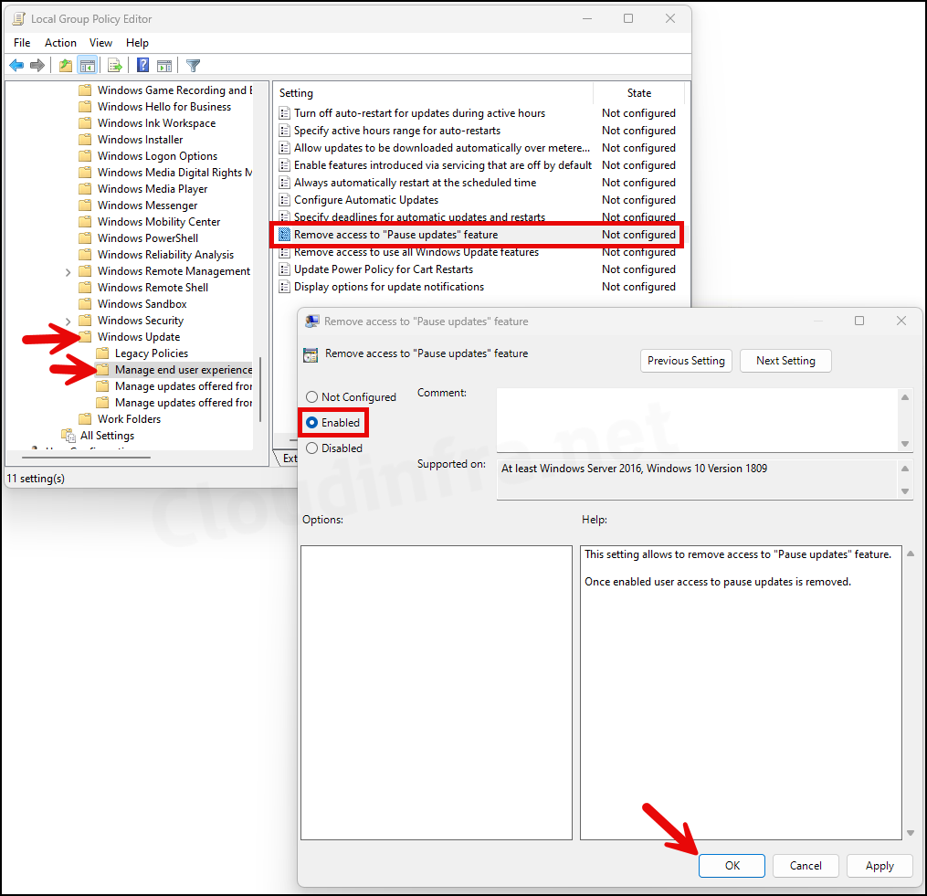 Disable Pause Updated feature by using Local Group Policy Editor