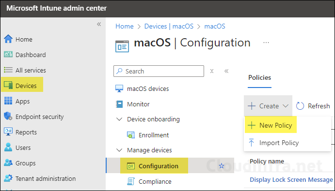 Create new mac intune policy 