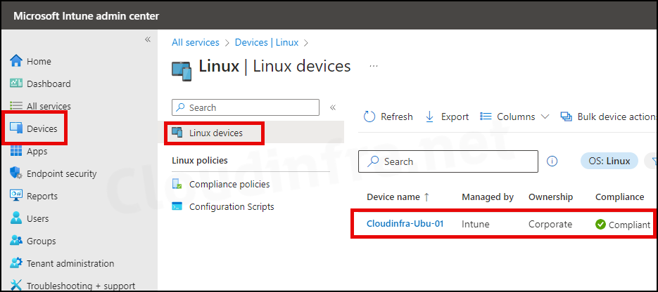 Verify Linux Device registration on Intune