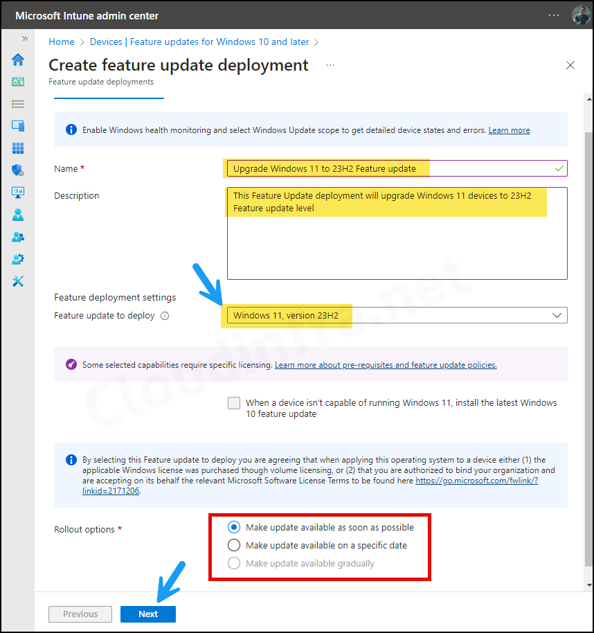 Create a Feature Update Policy