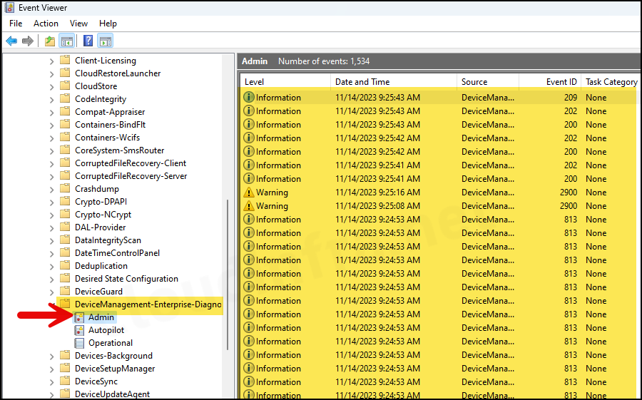 Investigate Windows Event viewe logs w.r.t. Intune Device management policies