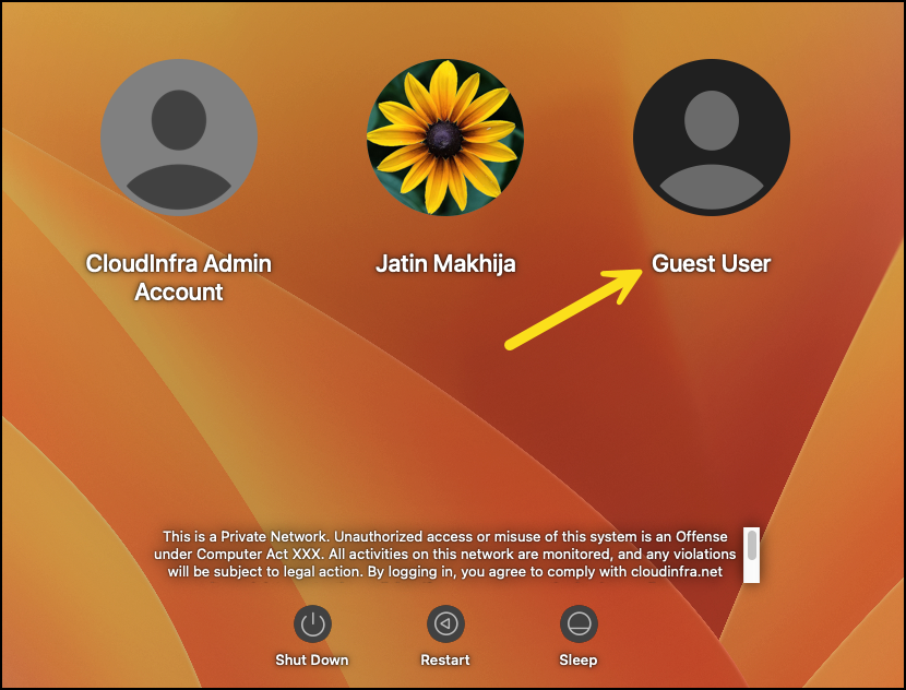 Guest user on mac login screen