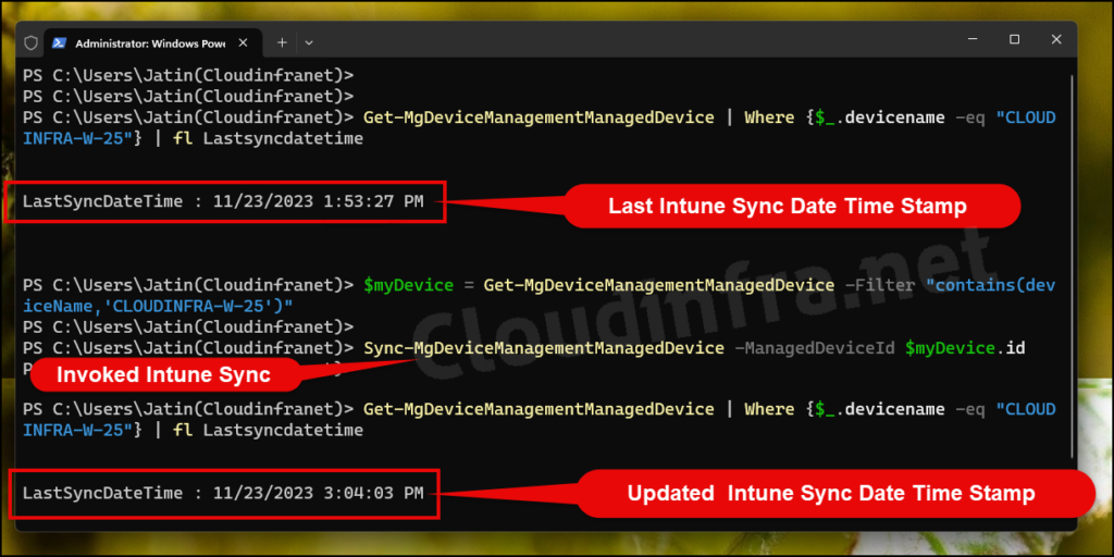 Invoke Intune sync on a device particular device using Powershell