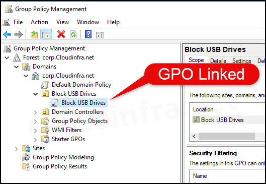 Link "Block USB Drives" GPO with "Block USB Drives" OU