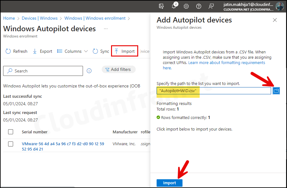 Step 9 - Import Device Hardware Hash CSV in Intune